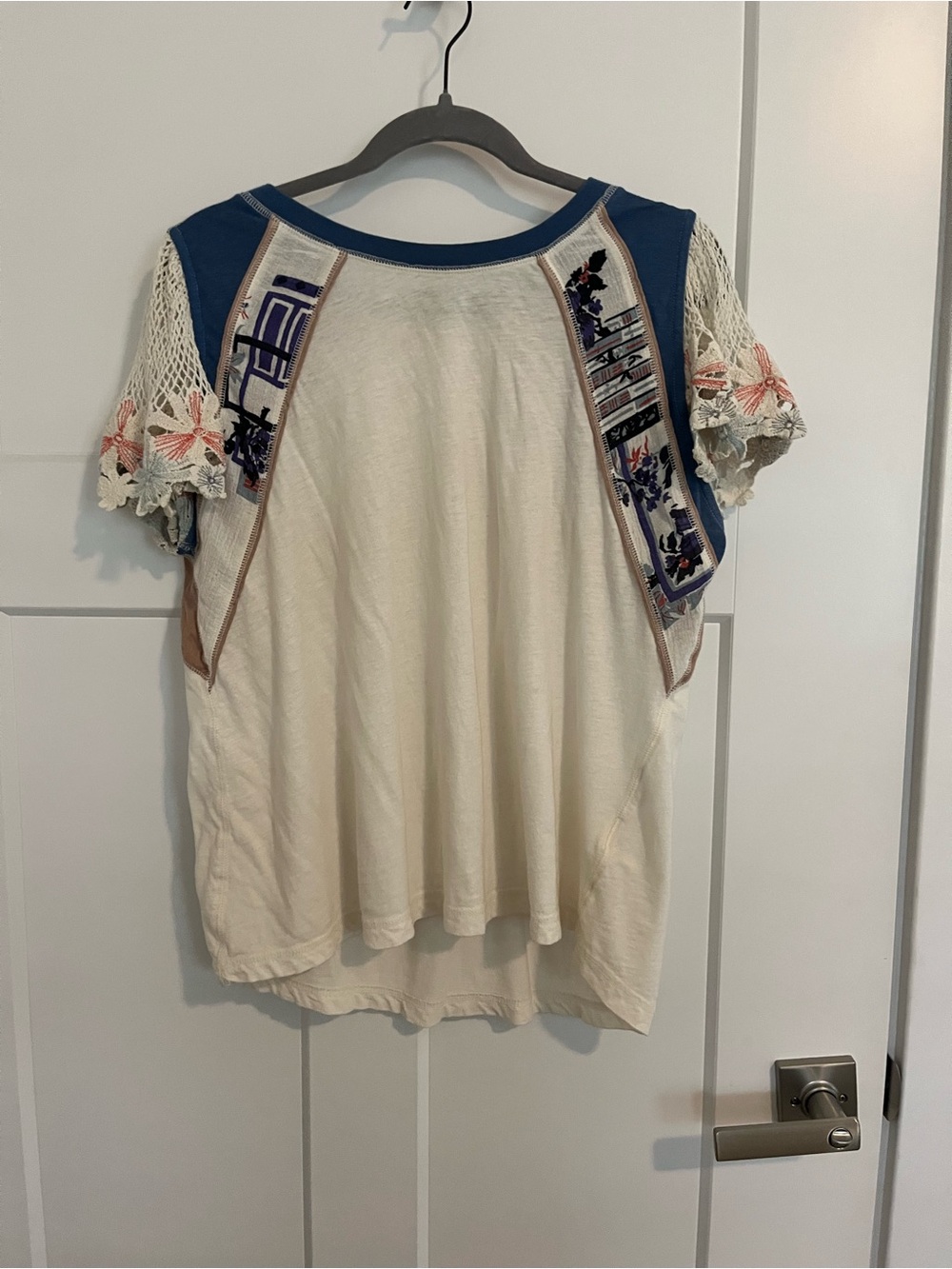 Free People Short-Sleeve Embroidered Crochet Top
